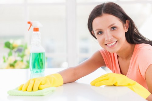 Carpet cleaning technician preparing safe equipment use